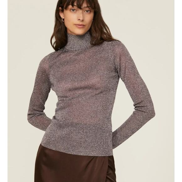 Tory Burch Shirt Womens X Small Purple Sparkle Metallic Knitted Turtleneck - Picture 1 of 11